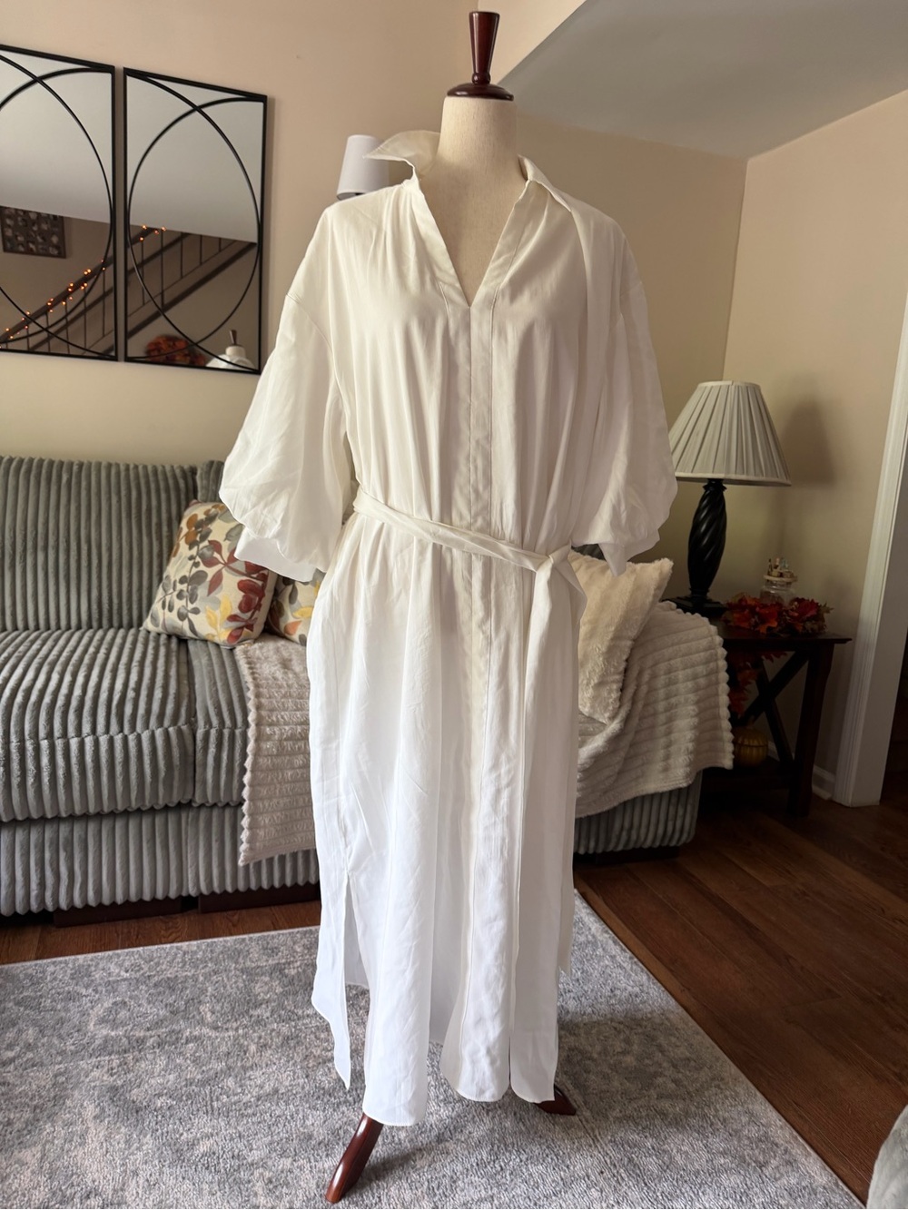 English Factory White Maxi Shirt Dress with Waist Tie